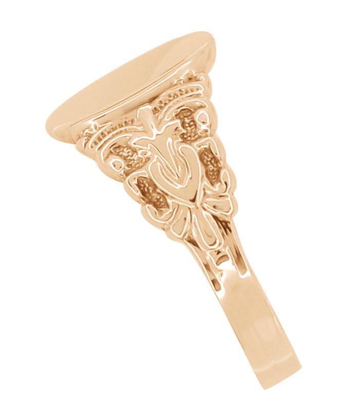 Victorian Engraved Fleur-de-Lis Oval Pinky Signet Ring in 14 Karat Rose Gold - Item: R889R - Image: 2