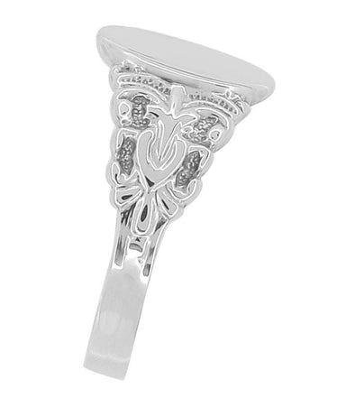Fleur-de-Lis Victorian Oval Signet Ring in White Gold - alternate view