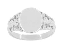 Fleur-de-Lis Victorian Oval Signet Ring in White Gold