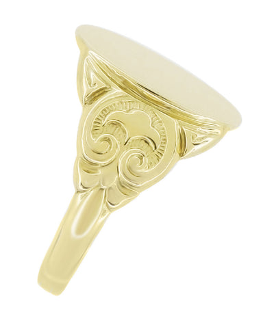 Men's Large Oval Victorian Signet Ring in Yellow Gold With Side Scroll Engraving - alternate view
