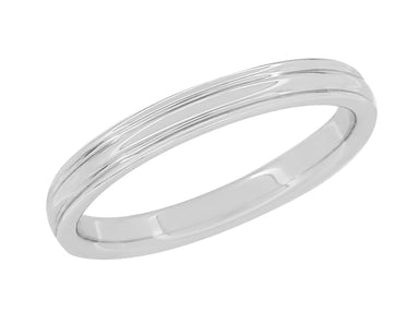 1950's Retro Moderne 4mm Double Grooved Wedding Band Ring in White Gold - 14K or 18K - alternate view