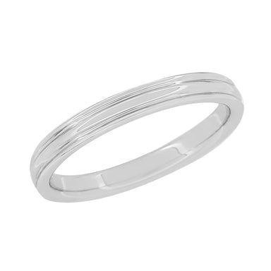 1950's Retro Moderne 4mm Double Grooved Wedding Band Ring in White Gold - 14K or 18K - alternate view