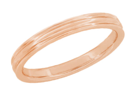 4mm Wide Double Groove Vintage Rose Gold Wedding Band - 1950s Era