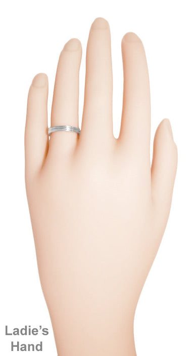 Retro Moderne 3mm Double Grooved Wedding Band Ring in 14 Karat White Gold | 1950s Design - alternate view