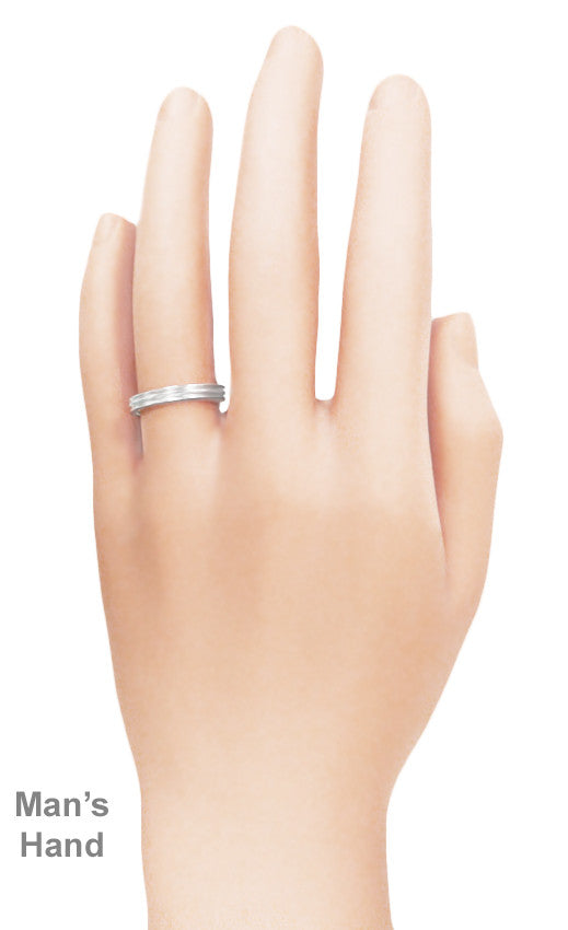 Retro Moderne 3mm Double Grooved Wedding Band Ring in 14 Karat White Gold | 1950s Design - Item: R912W3 - Image: 3