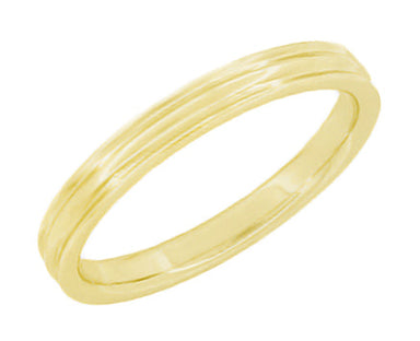 Yellow Gold 4mm Mid Century Double Grooved 1950's Style Wedding Ring for Couples - 14K or 18K