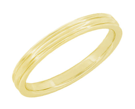 Yellow Gold 4mm Mid Century Double Grooved 1950's Style Wedding Ring for Couples - 14K or 18K