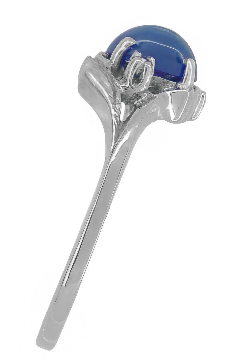 White Gold 1970s Vintage Style Oval Blue Star Sapphire Cabochon Bypass Ring with Side Diamonds - Item: R921WS - Image: 3