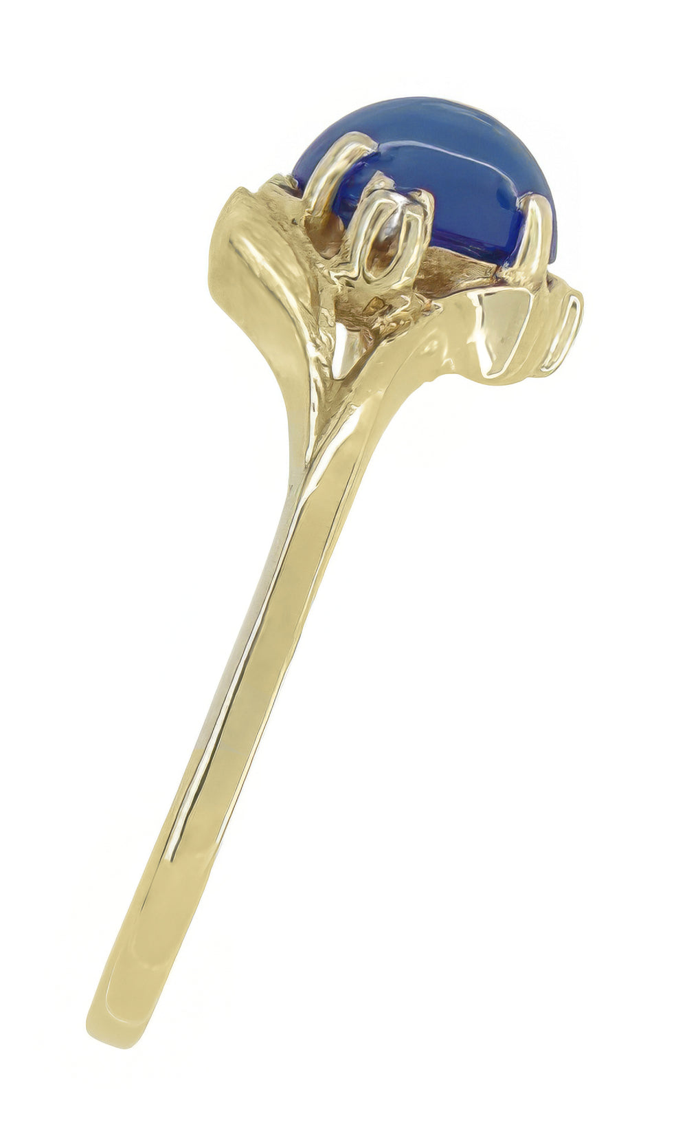 1970s Oval Blue Star Sapphire Cabochon Bypass Twist Ring in Yellow Gold with Side Diamonds - Item: R921YS - Image: 4