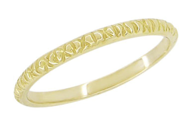 Stackable 1950s Mid Century Modern Yellow Gold Geometric Pattern Vintage Thin Wedding Band - 1.9mm