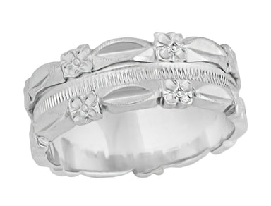 1950's Antique Style Pansy Flowers 7mm Wide Sculptural Platinum Wedding Ring