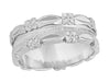 1950's Antique Style Pansy Flowers 7mm Wide Sculptural Platinum Wedding Ring