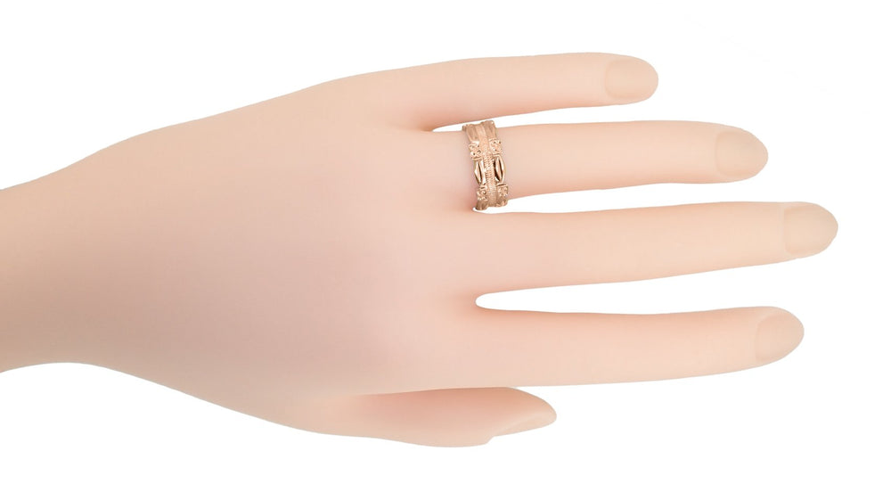 Hand Photo - Pansy Flowers Vintage 7mm Wide Wide Rose Gold Wedding Ring R978R