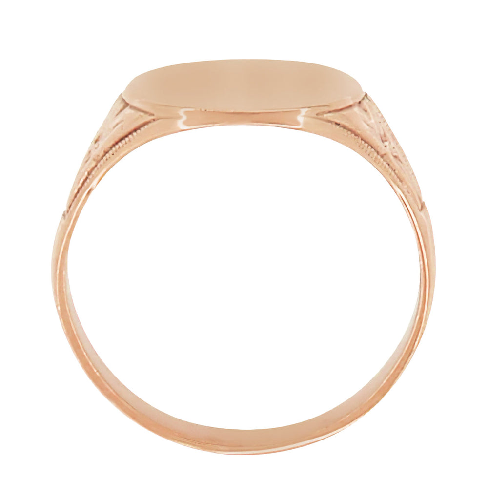 Kent Victorian Carved Vintage Inspired 14K Rose Gold Oval Signet Ring - Item: R980R - Image: 3