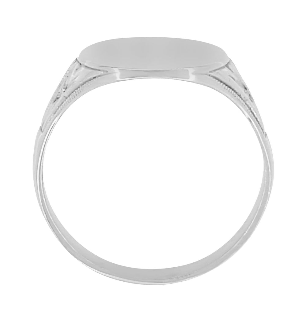 14 Karat White Gold Victorian Side Carved Antique Engravable Oval Signet Ring - Kent - Item: R980W10 - Image: 3