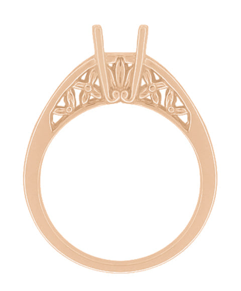 Art Nouveau Flowers & Leaves 14 Karat Rose Gold Filigree Engagement Ring Setting for a 3/4 - 1 Carat Diamond - Item: R988R - Image: 2