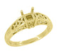 A vintage yellow gold Art Nouveau engagement ring mounting with a filigree flowers and leaves design. This 4 prong setting is designed for a round diamond of 3/4 to 1 carat, and will accommodate other shapes - Princess, Asscher, Radiant & Cushion - R988Y