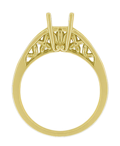Yellow Gold Art Nouveau 1905 Design Flowers & Leaves Filigree Engagement Ring Mounting for a 3/4 - 1 Carat Diamond - alternate view