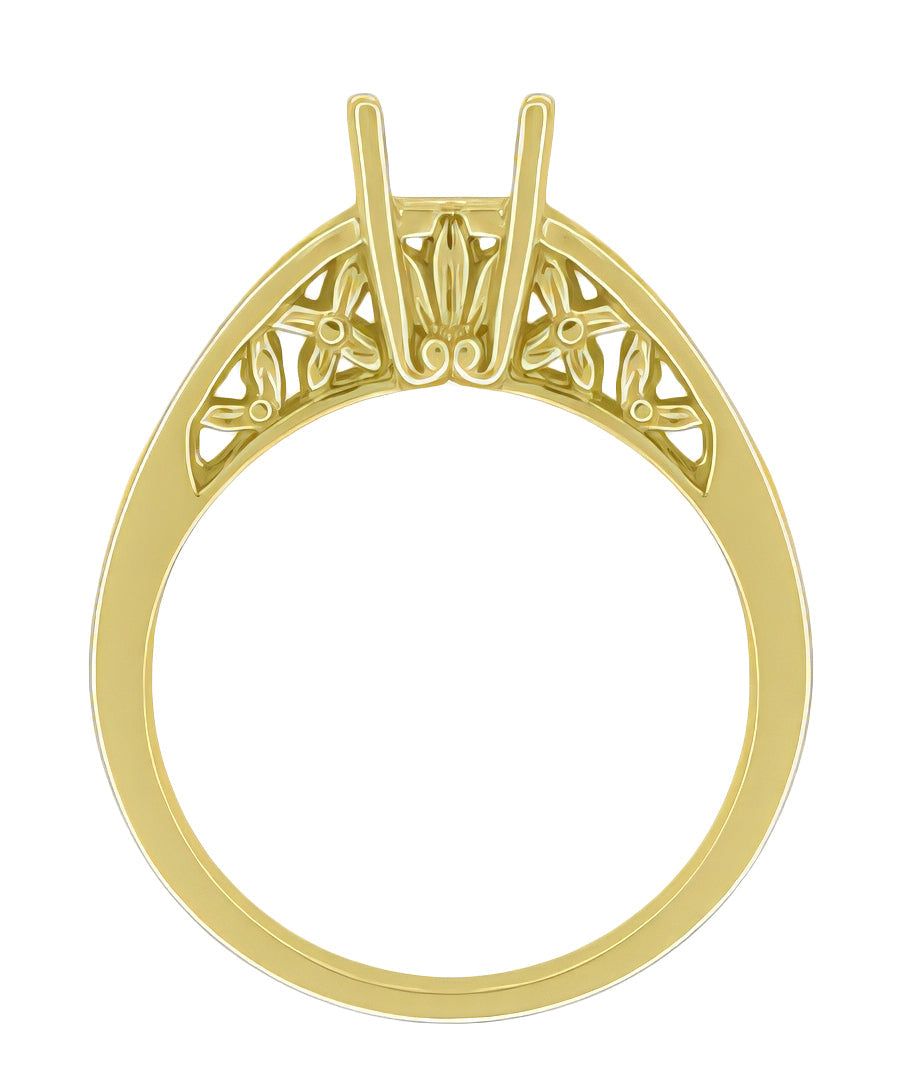 Yellow Gold Art Nouveau 1905 Design Flowers & Leaves Filigree Engagement Ring Mounting for a 3/4 - 1 Carat Diamond - Item: R988Y - Image: 2