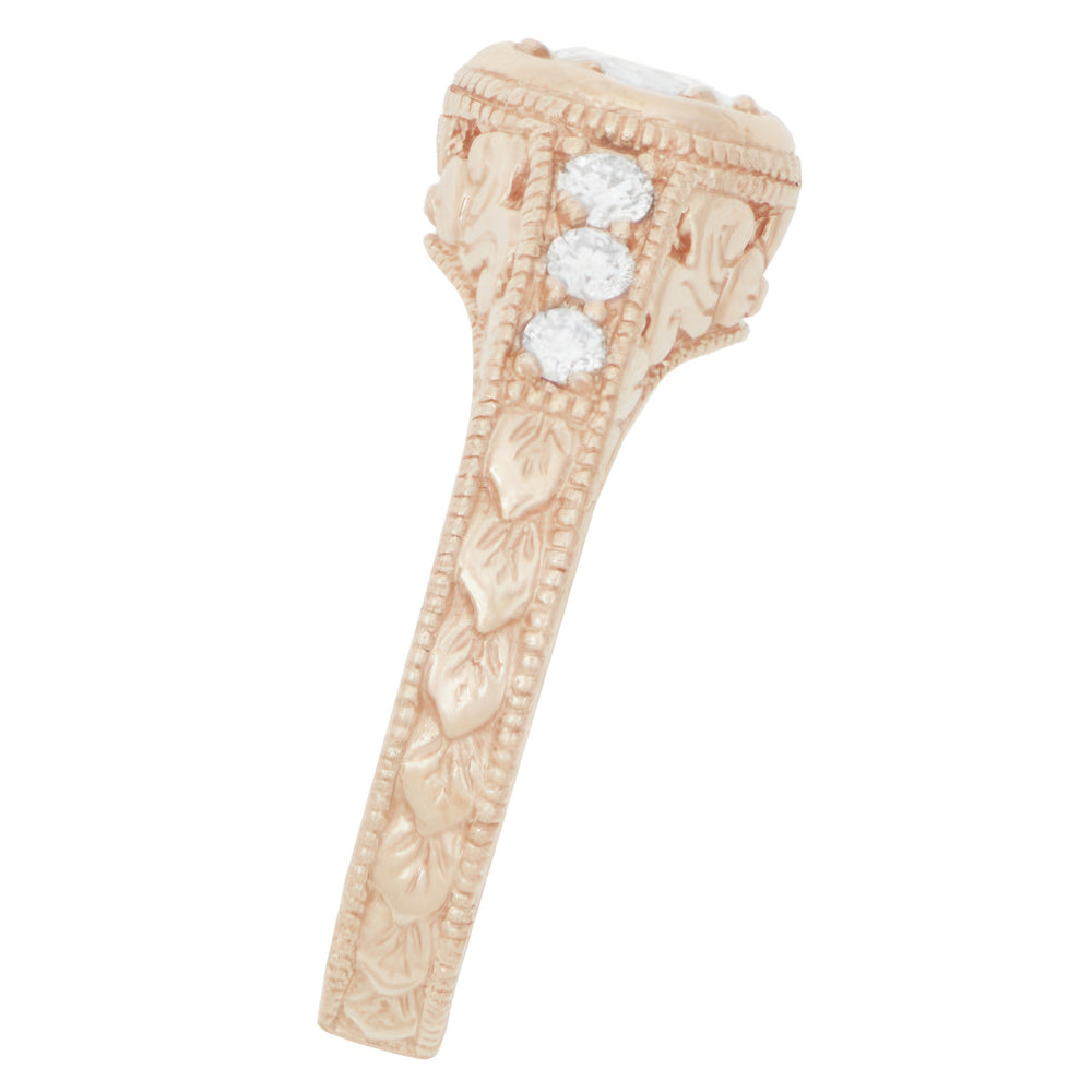 Rose Gold Art Deco Filigree Flowers & Scrolls 1/2 Carat Engraved Diamond Engagement Ring - Item: R990R50D-LC - Image: 4