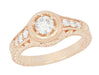 Rose Gold Art Deco Filigree Flowers & Scrolls 1/2 Carat Engraved Diamond Engagement Ring