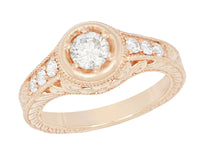 Rose Gold Art Deco Filigree Flowers & Scrolls 1/2 Carat Engraved Diamond Engagement Ring