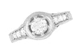Antique Halo Style Flush Mounting Low Profile Ring Semimount For a 1 Carat Diamond with Side Diamonds and Filigree in White Gold 18K or 14K - R990W1NS