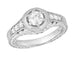 Art Deco Filigree Flowers and Scrolls Engraved 1/4 Carat Diamond Engagement Ring in 14 Karat White Gold