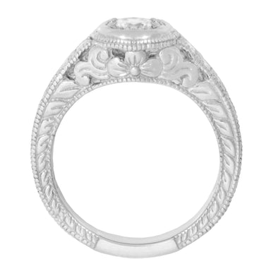 Art Deco Filigree Flowers and Scrolls Engraved 1/2 Carat Diamond Halo Engagement Ring in 14 Karat White Gold - alternate view