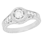 Art Deco Filigree Flowers and Scrolls Engraved 1/2 Carat Diamond Engagement Ring Setting in White Gold