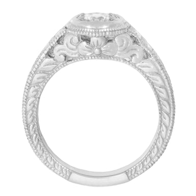 Art Deco Filigree Flowers and Scrolls Engraved 1/2 Carat Diamond Engagement Ring Setting in White Gold - alternate view