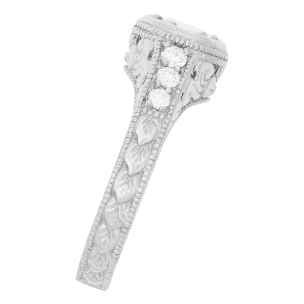 Art Deco Filigree Flowers and Scrolls Engraved 1/2 Carat Diamond Engagement Ring Setting in White Gold - Item: R990W50NS-LC - Image: 3
