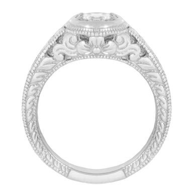 Art Deco Filigree Scrolls and Flowers Carved Low Profile 3/4 Carat Diamond Engagement Ring Setting in White Gold - 14K or 18K - alternate view