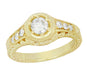Yellow Gold Art Deco Engraved Scrolls and Flowers 1/2 Carat Filigree Diamond Engagement Ring