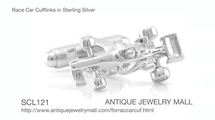 Race Car Cufflinks in Sterling Silver - Item: SCL121 - Image: 3