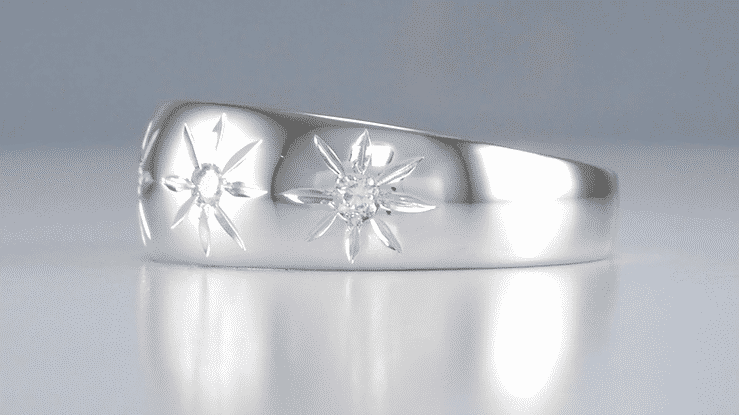 Retro 1950's Men's Tapered Starburst Diamond Wedding Band in White Gold - 7mm - Item: MR122W10-LC - Image: 4