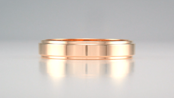 Retro 1950's Rose Gold 4mm Wide Flat Groove Edge Wedding Band - Item: R653RND - Image: 2