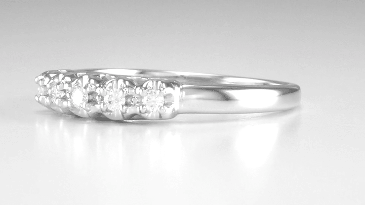 Retro Moderne White Sapphire Filigree Wedding Ring - 14K White Gold - Item: WR674WS - Image: 3