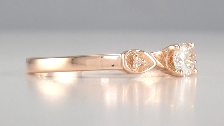 Retro Moderne 1/4 Carat Diamond Engagement Ring in 14 Karat Rose Gold | 1940's Vintage Style - Item: R380R25-LC - Image: 5