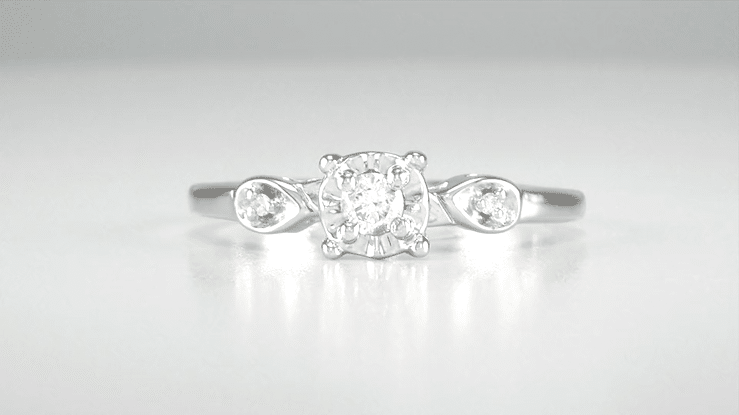 Retro Moderne Dainty White Sapphire Engagement Ring in White Gold - Item: R380WS10 - Image: 3