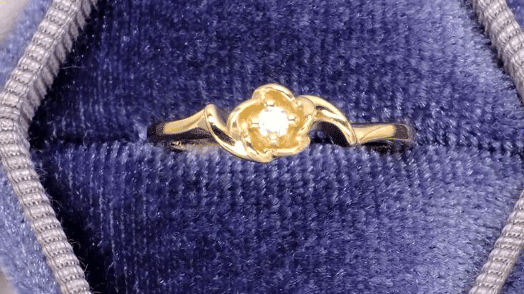 Retro Moderne Yellow Gold Blooming Rose Diamond Promise Ring - 10K or 14K - Item: R377Y10-LC - Image: 4