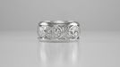 Retro Moderne Scrolls and Leaves Engraved Filigree 8.5mm Wide Wedding Ring in White Gold - Size 5.5