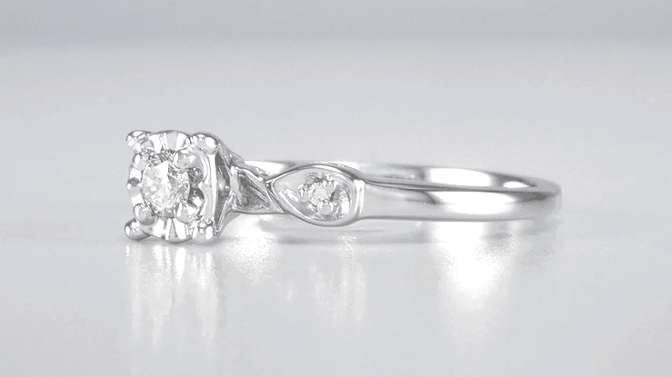 Retro Moderne Circle Illusion Petite Diamond Promise Ring in White Gold - 10K or 14K - Item: R380W10-LC - Image: 3