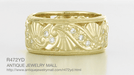 Retro Moderne Filigree Fan Scrolls Wide Diamond Wedding Ring in 14 Karat Yellow Gold
