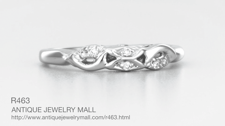 Retro Moderne Filigree Scalloped Diamond Wedding Band in White Gold - Item: R463 - Image: 4