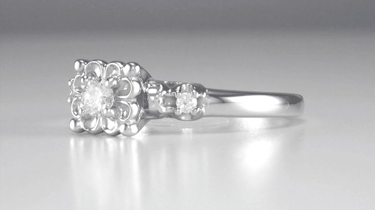 Retro Moderne Lucky Clover Diamond Engagement Ring in 14 Karat White Gold - Item: R674-LC - Image: 3