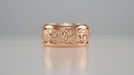 Retro Moderne Scrolls and Leaves Filigree 8.5mm Wide Wedding Ring in 14 Karat Rose ( Pink ) Gold | Size 5.5
