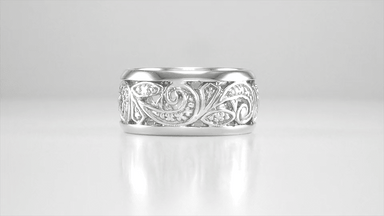 Retro Moderne Scrolls and Leaves Filigree Wide Band Ring in Sterling Silver | 8.5mm Wide - alternate view