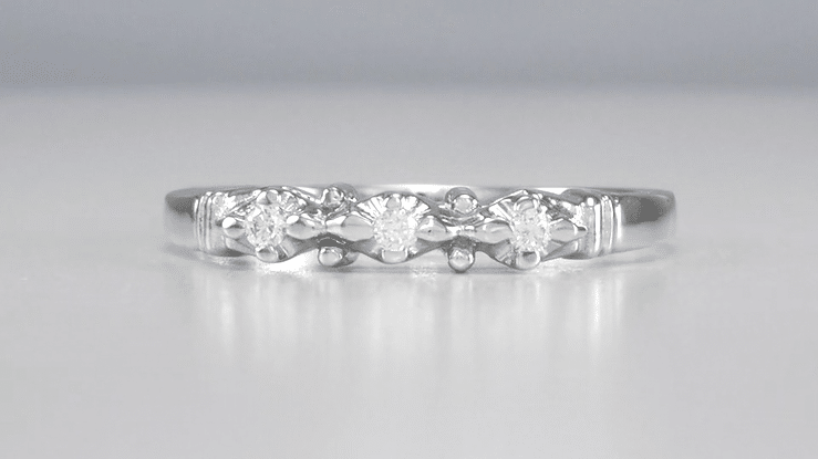 Retro Moderne Starburst Galaxy White Sapphire Wedding Band in 14 Karat White Gold - Item: WR481WS - Image: 4