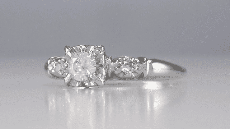 Rosalie Retro Moderne Illusion Vintage Diamond Engagement Ring in 14 Karat White Gold - Item: R727 - Image: 4
